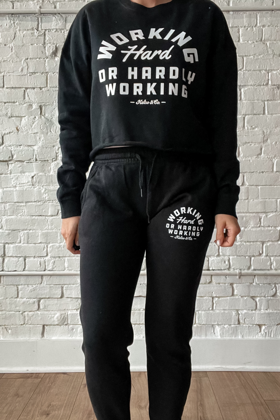 Women's Working Hard or Hardly Working Black Joggers