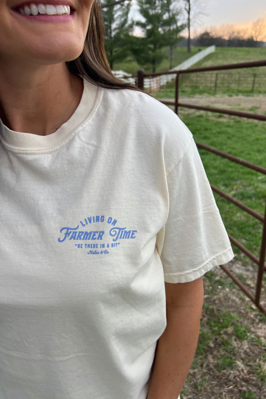 Living On Farmer Time Graphic Tee in Ivory - Rosebud's Tees