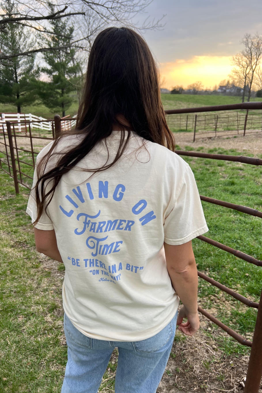 Living On Farmer Time Graphic Tee in Ivory - Rosebud's Tees
