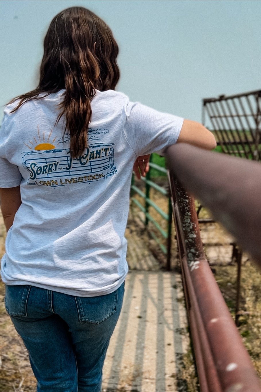 Cattle gates and sorry i can't I own livestock graphic tshirt in ash