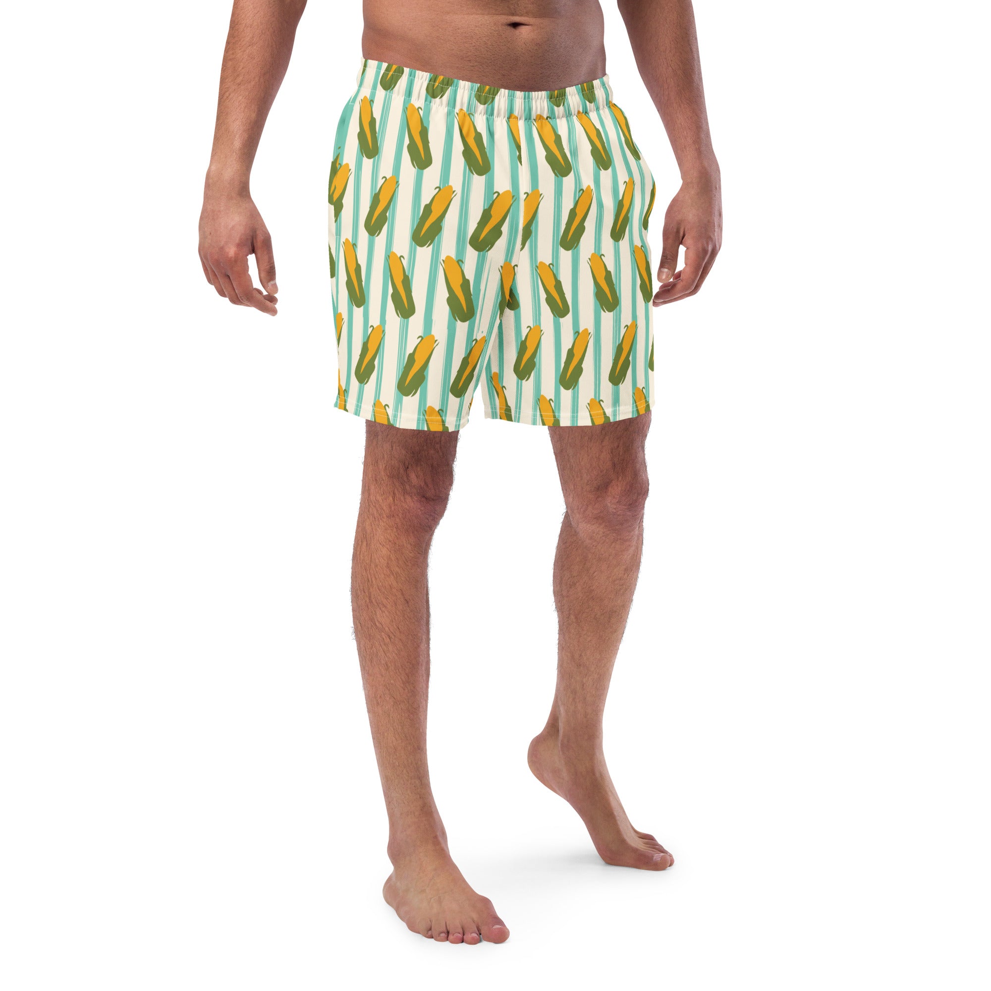 Aqua and White Stripe Corn - Men's swim trunks