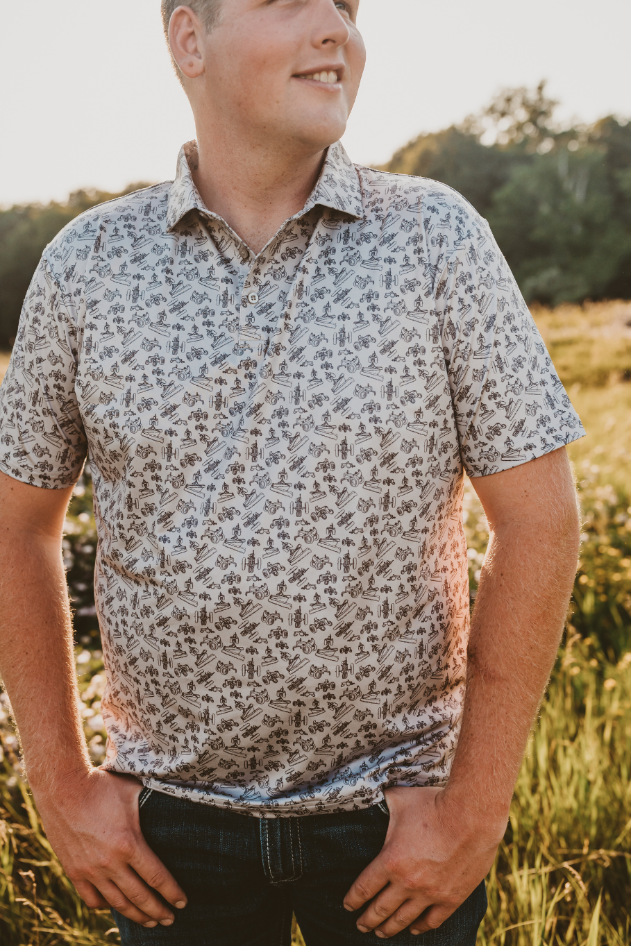 gray antique tractor farm men's polo