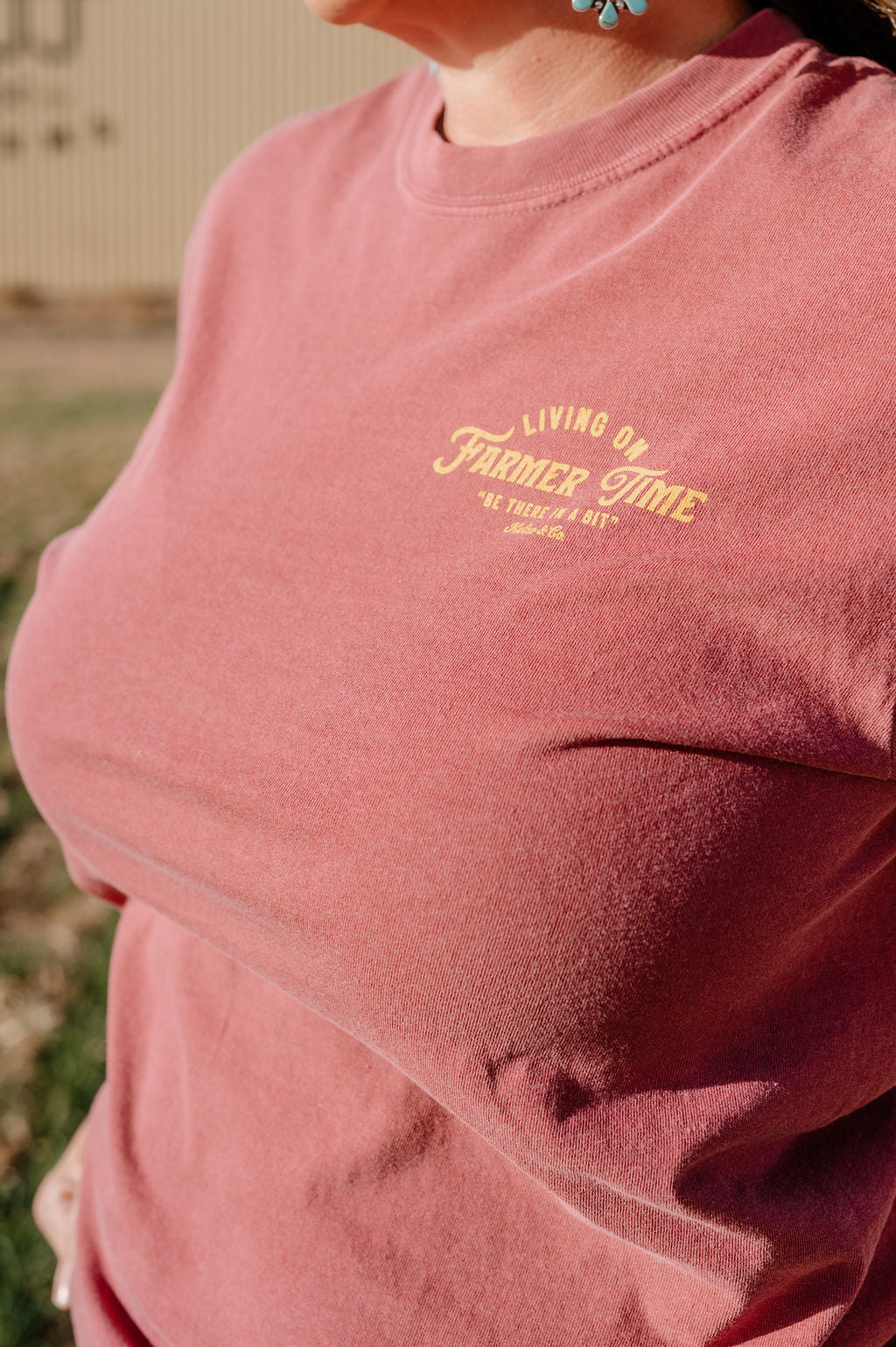 living on farmer time brick front