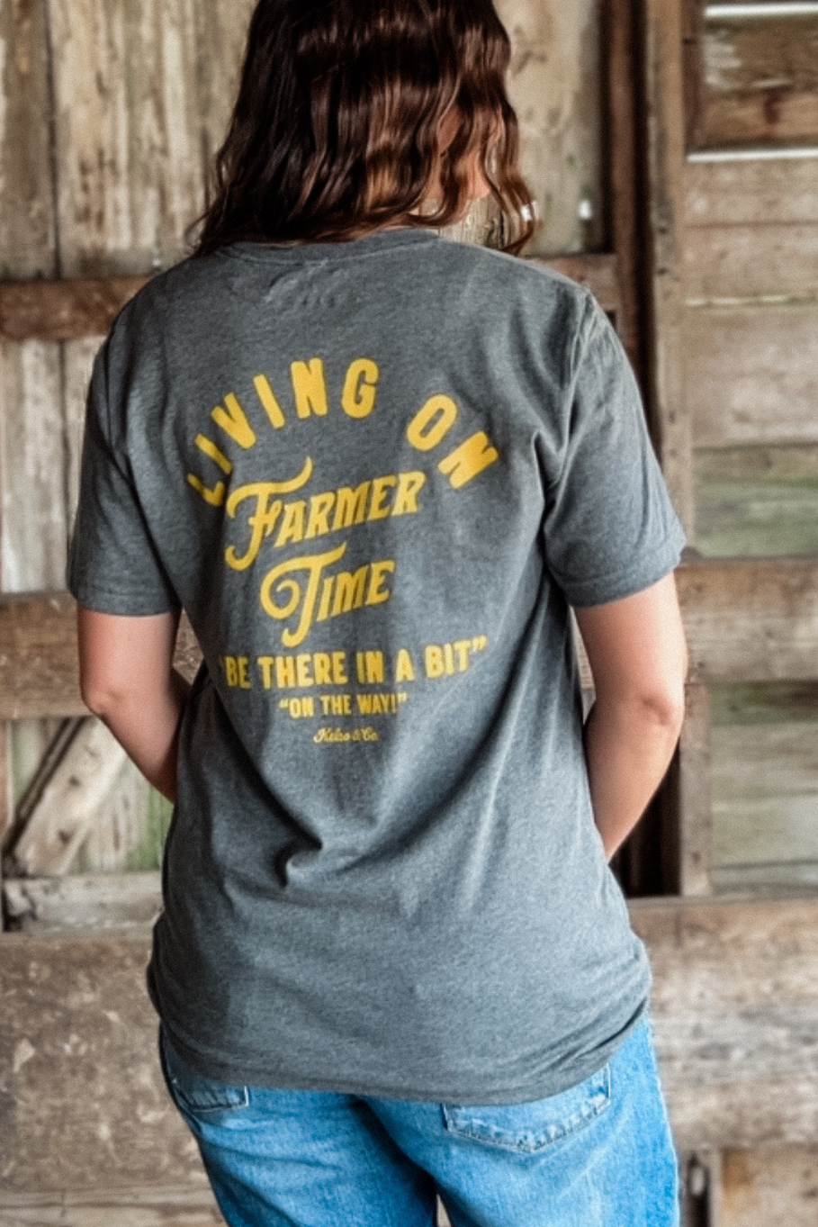 Living On Farmer Time Graphic Tee in Gray