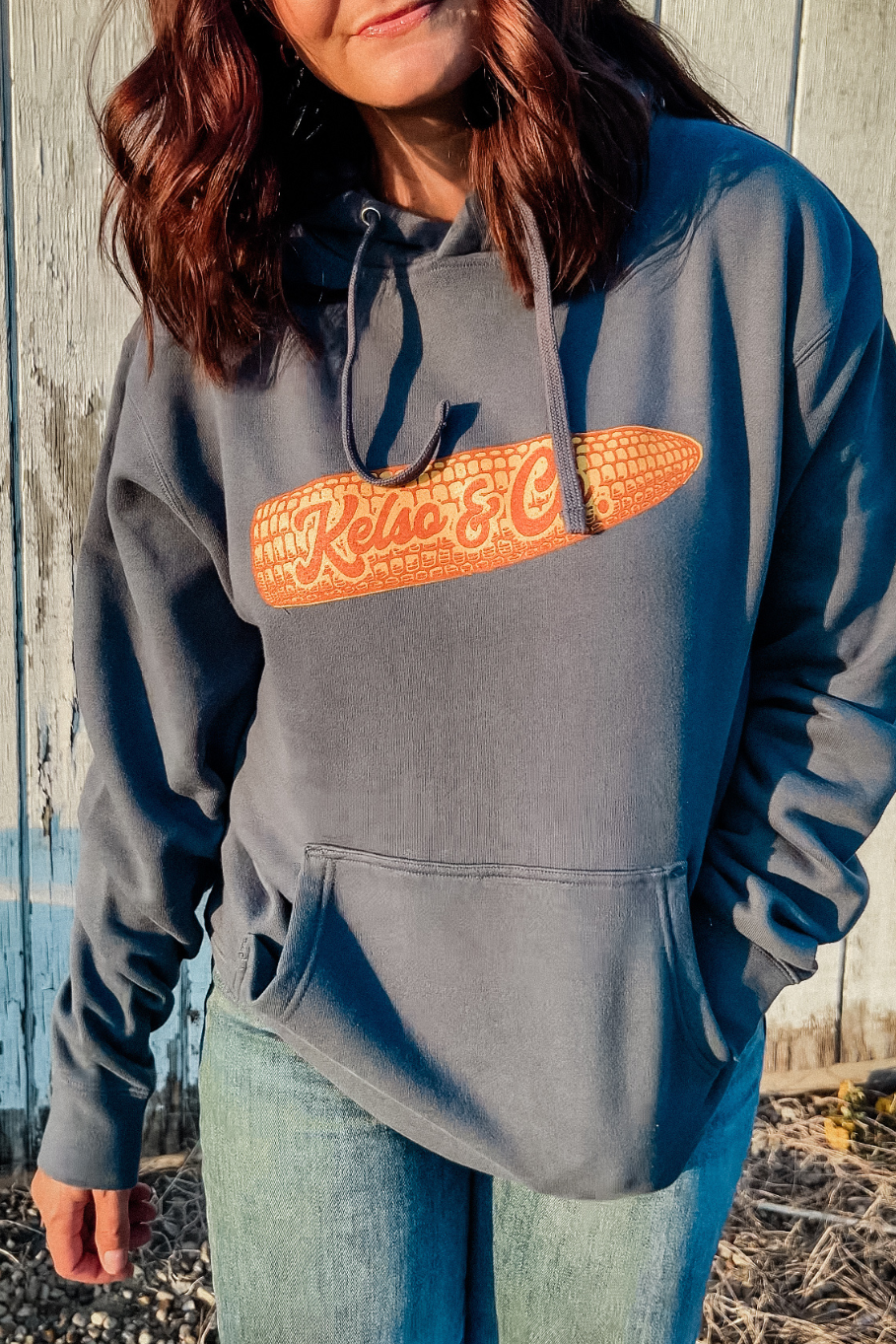 Vintage Style Kelso &amp; Co Logo Storm Blue Hoodie