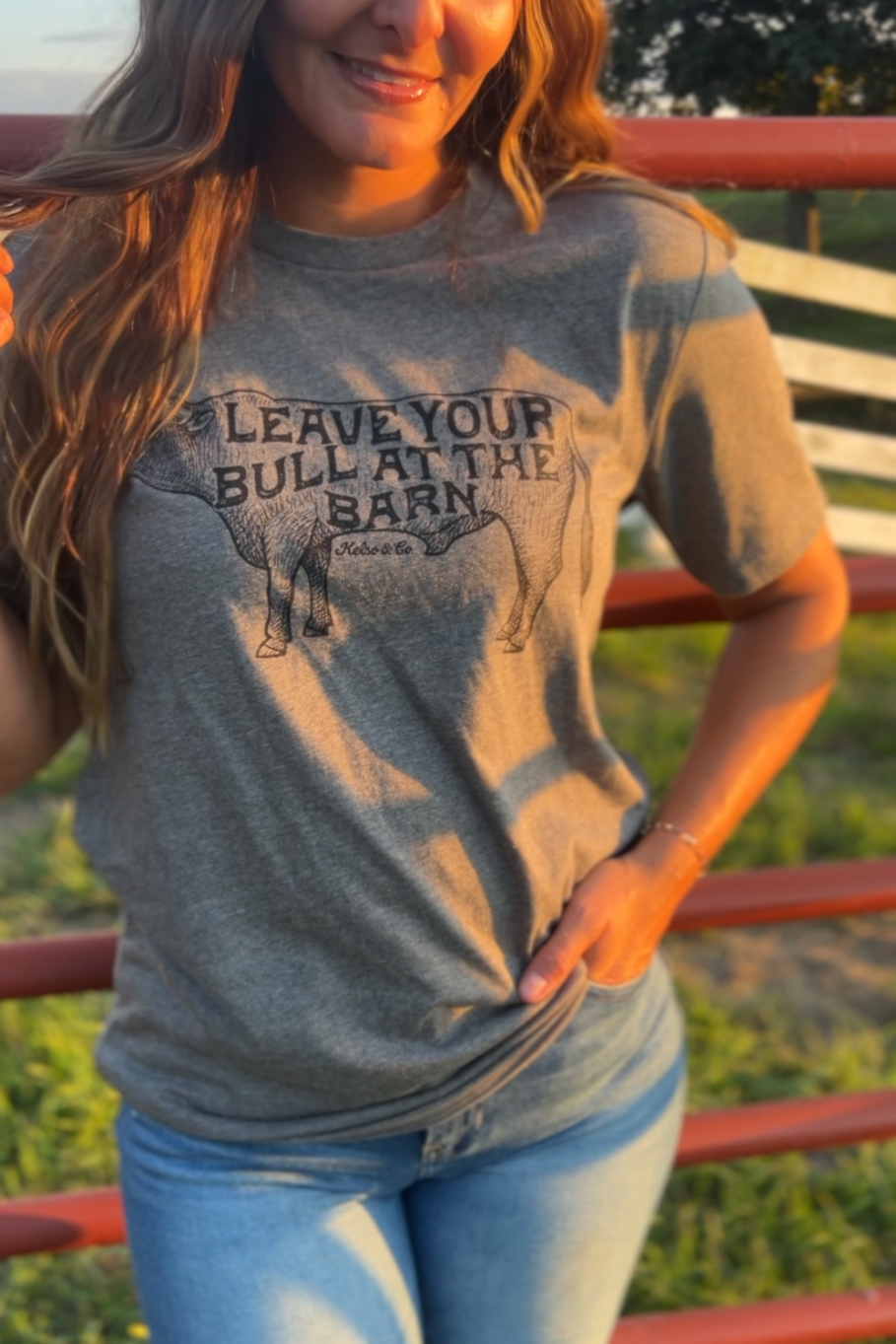 Leave Your Bull At The Barn Tee in Heather Gray