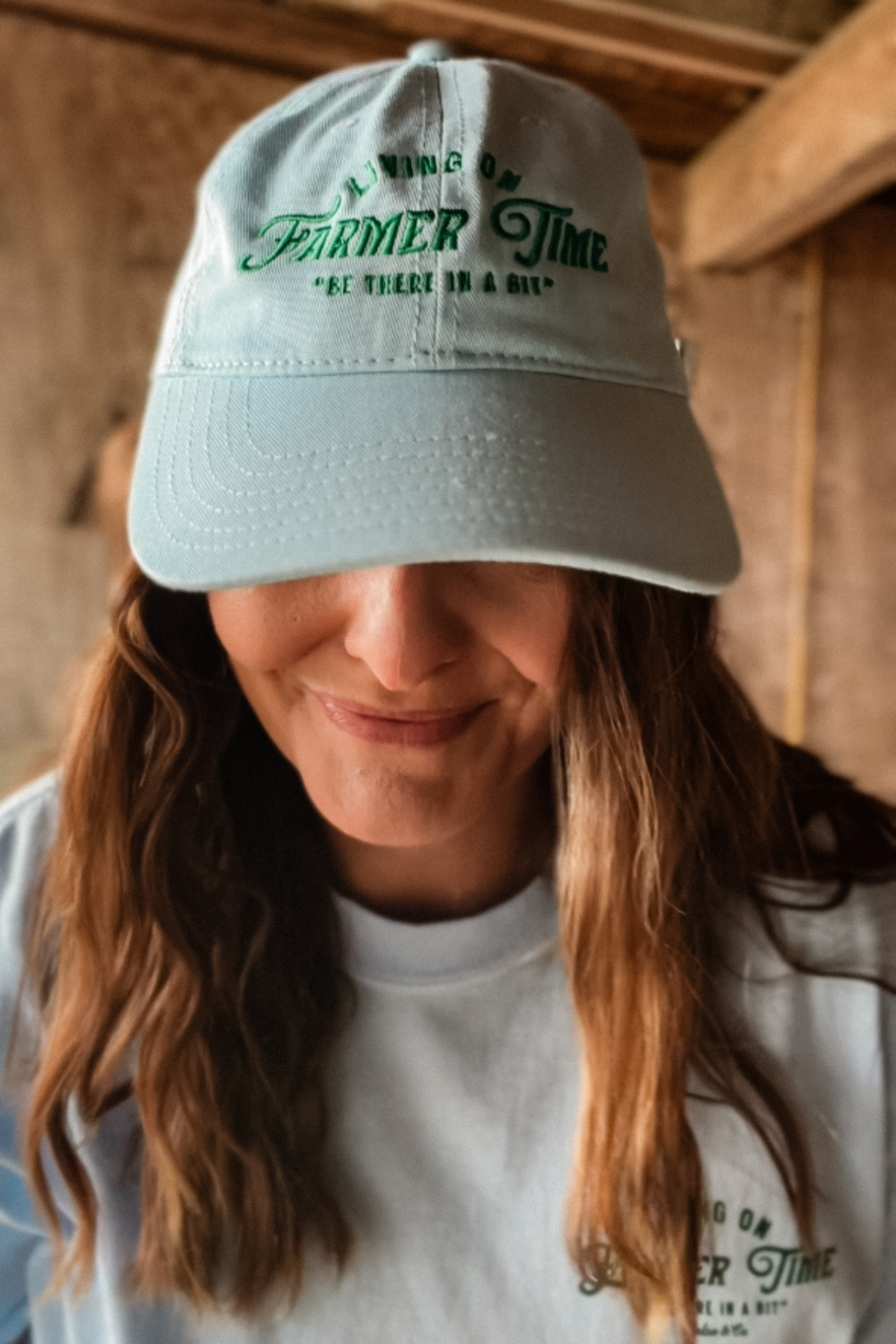 Living On Farmer Time Dad Hat in Light Blue