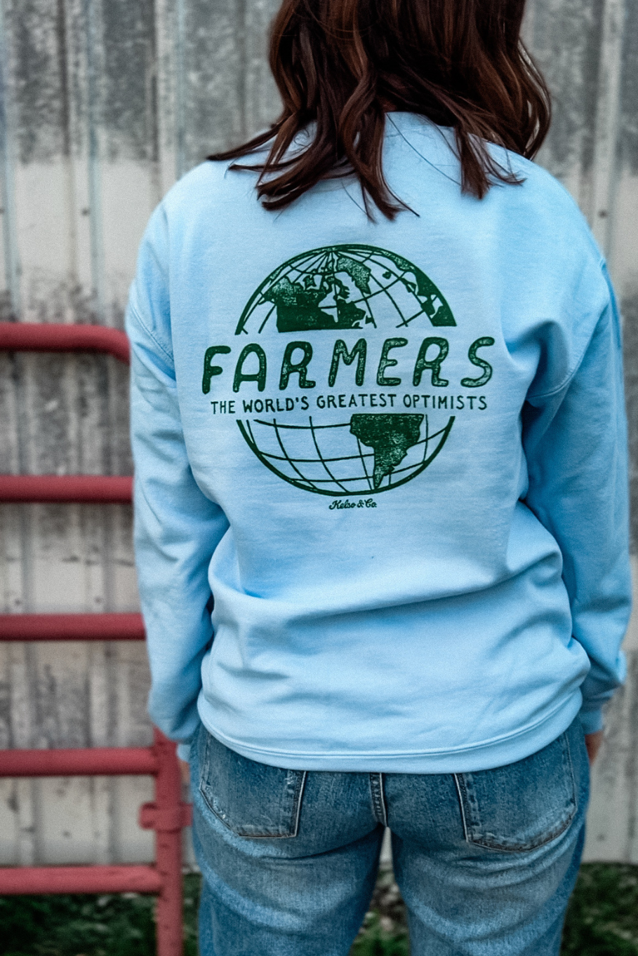 farmers - the world&#39;s greatest optimists farm graphic sweatshirt 