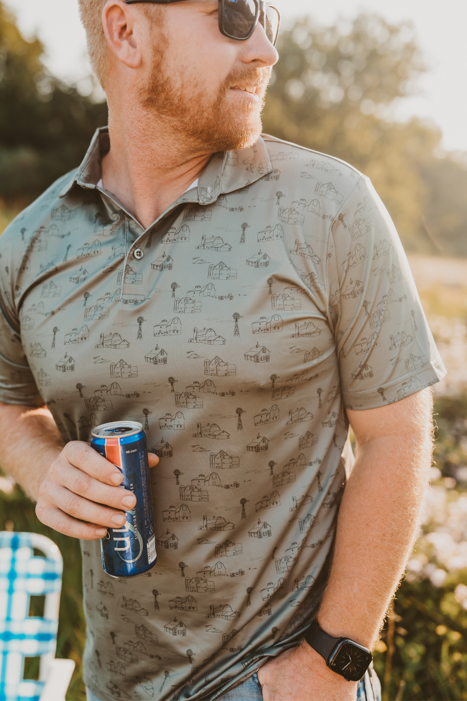 Country Views in Forest Green Men's Polo