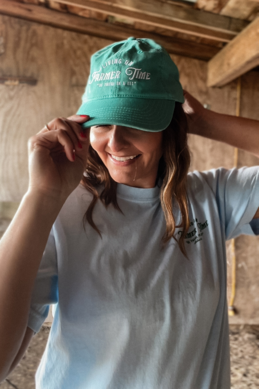 Living On Farmer Time Dad Hat in Turquoise
