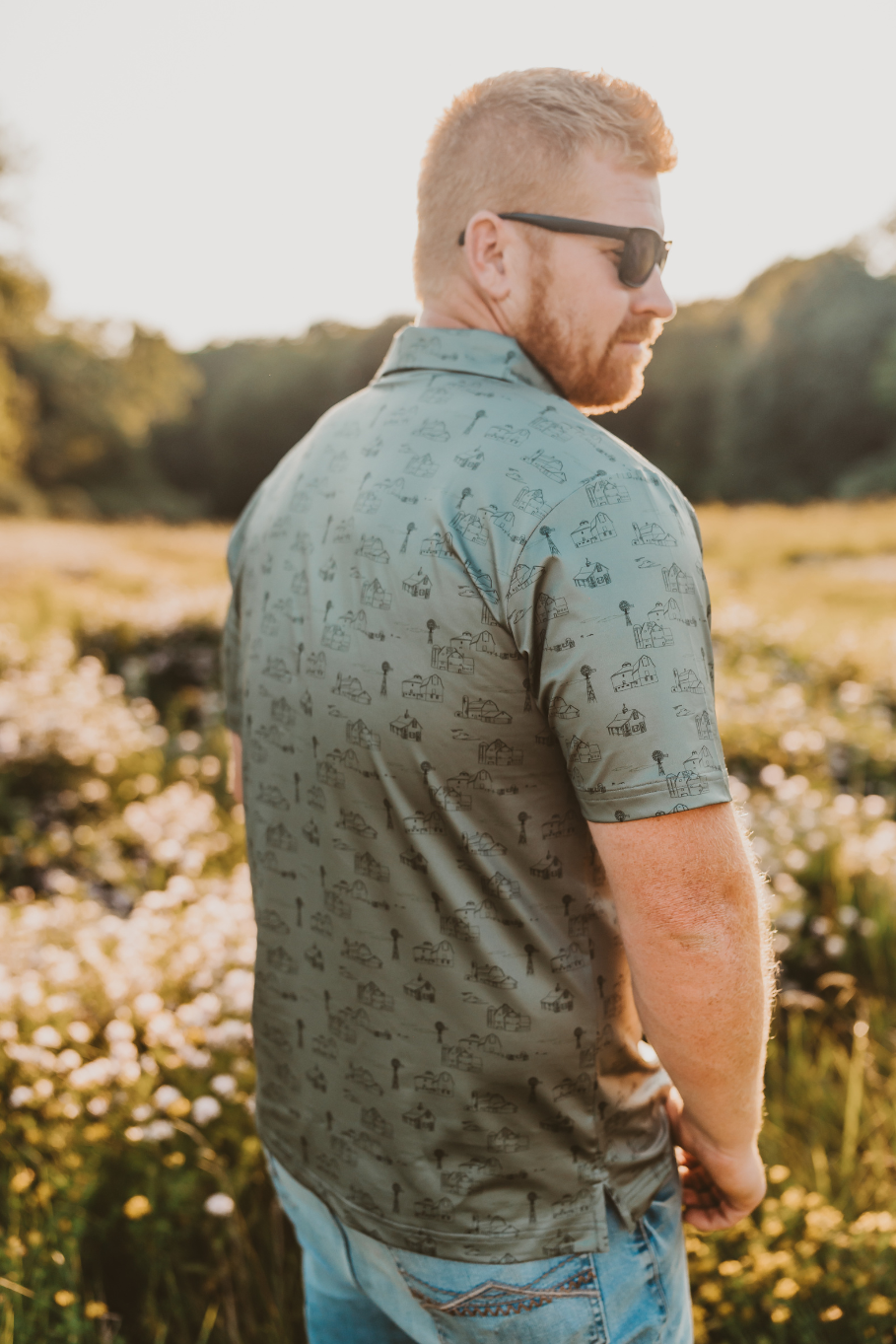 Country Views in Forest Green Men's Polo