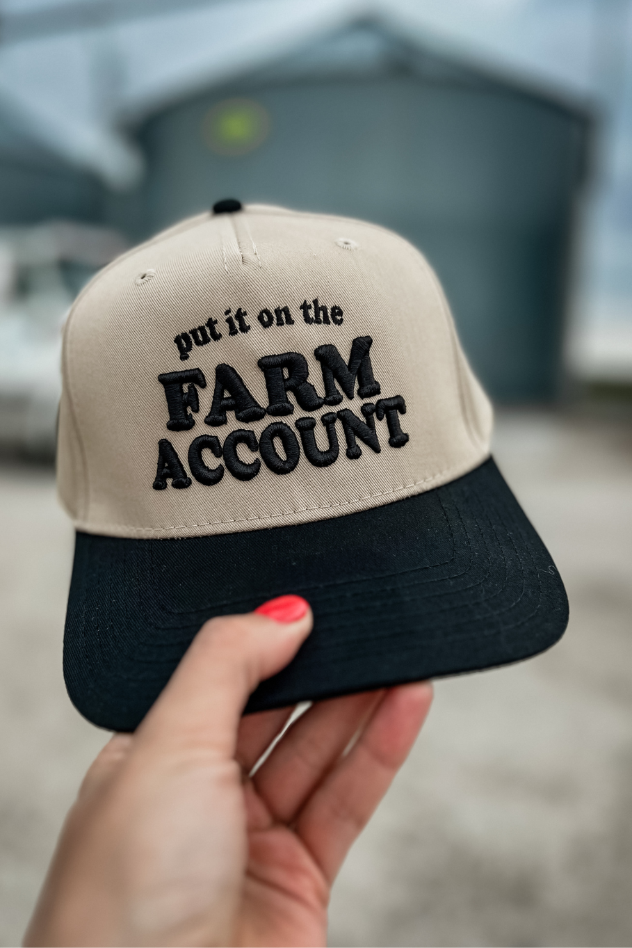Put it on the farm account trucker hat black/tan