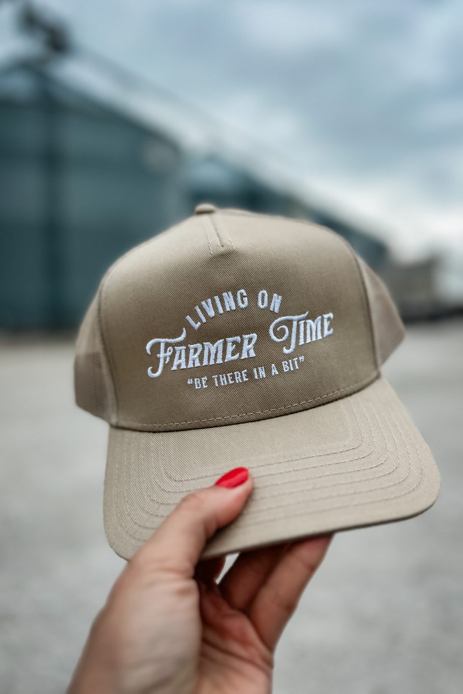 Living On Farmer Time Trucker Hat in Tan