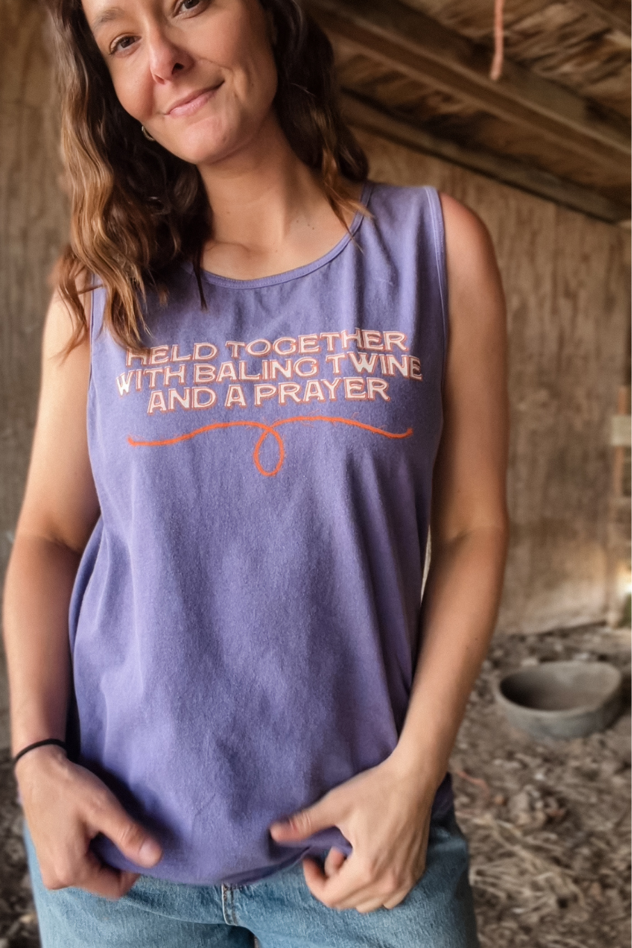 western graphic tee and tanks in baling twine