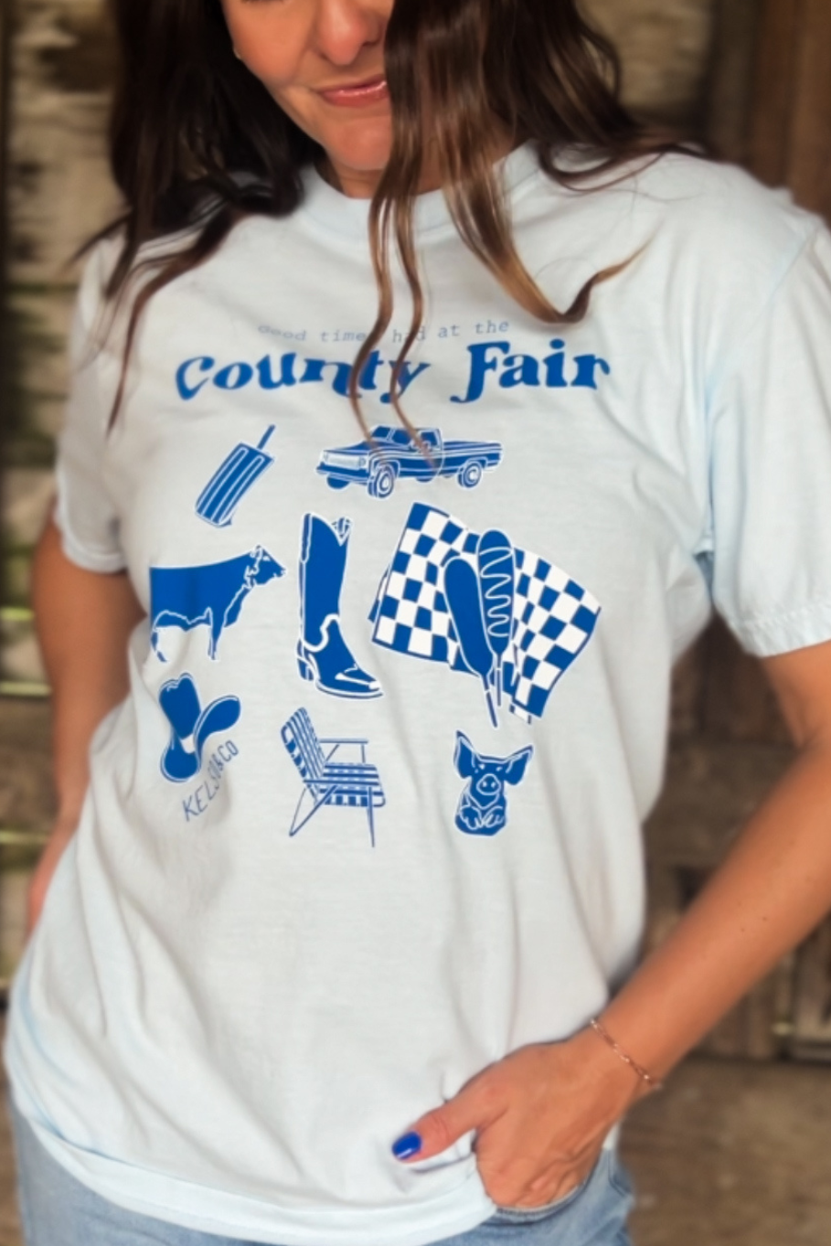 County Fair Graphic Tee in Light Blue