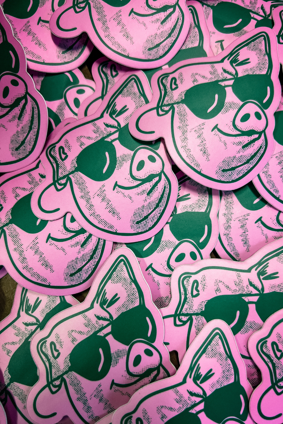 pink sow with sunglasses retro farm sticker