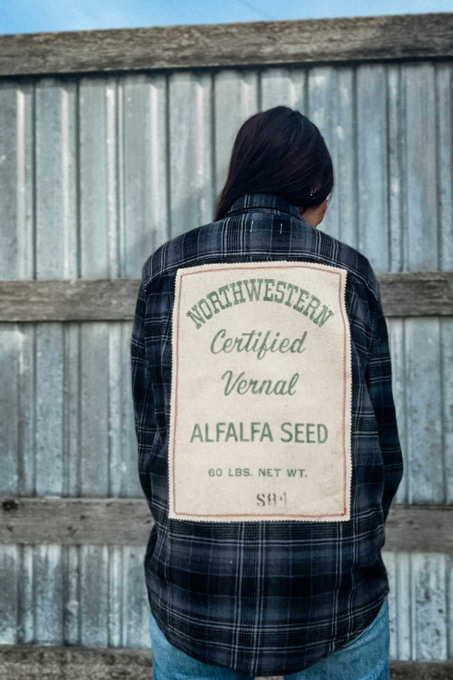 Size XL Upcycled Flannel- Northwestern Alfalfa - Rosebud's Tees