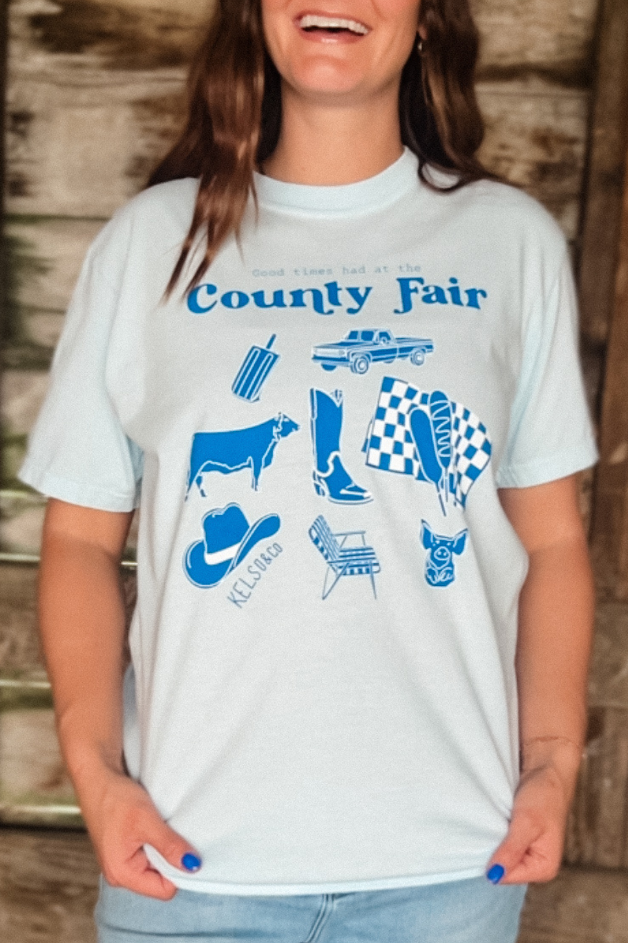 County Fair Graphic Tee in Light Blue