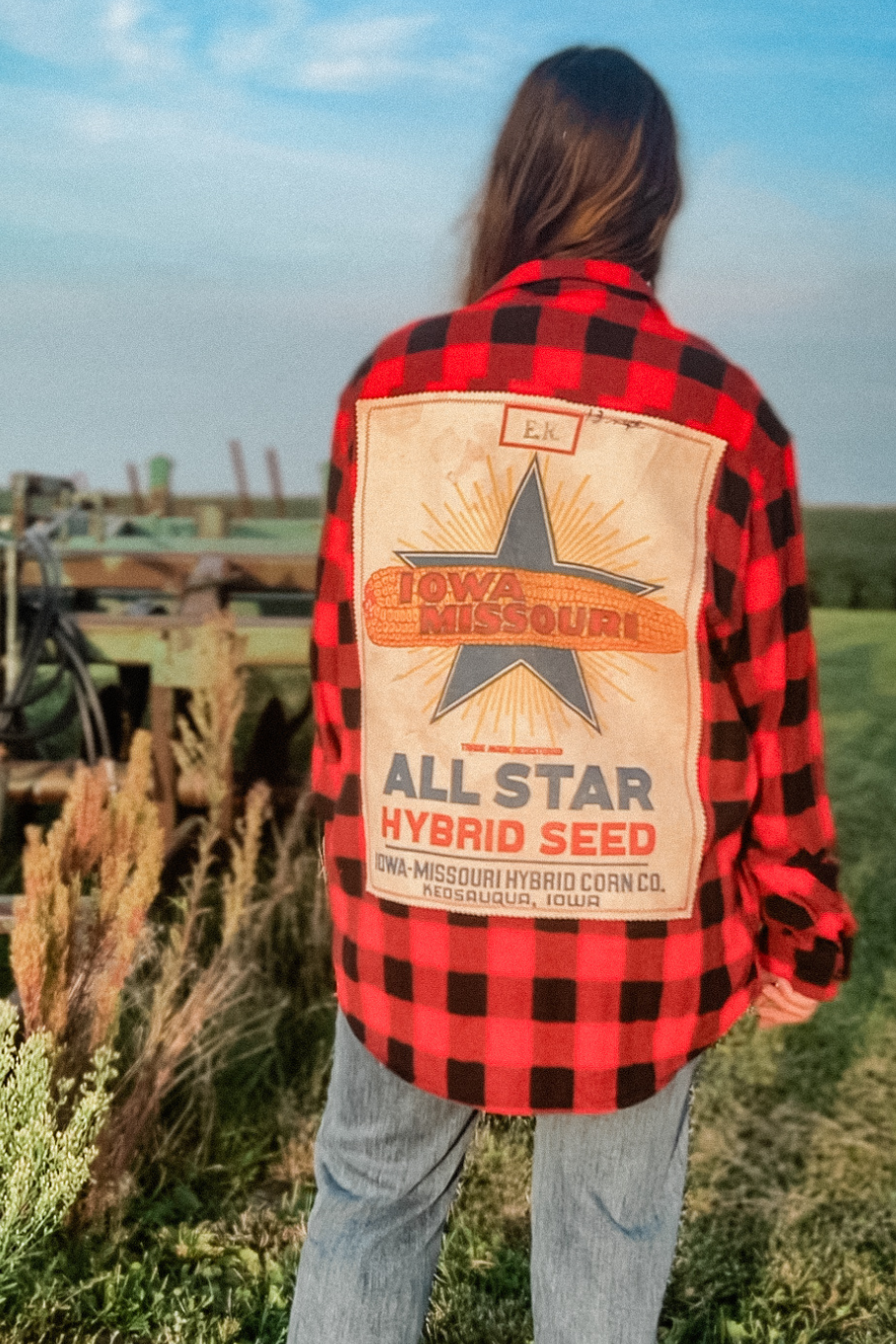 Size XL Upcycled Flannel- Iowa Missouri All Star Seed - Rosebud's Tees