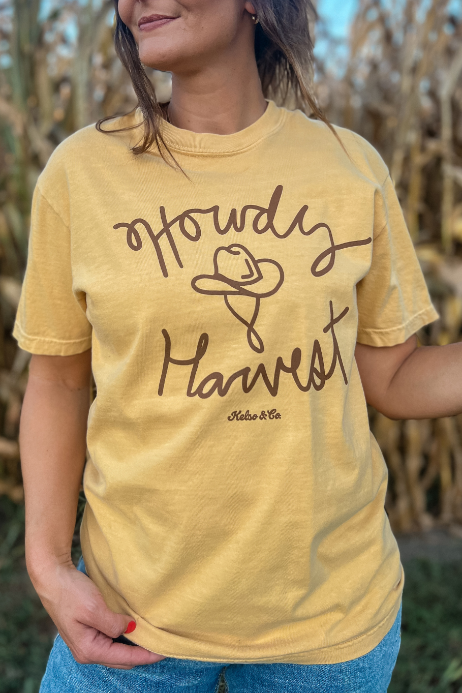 Howdy Harvest Graphic Tee in Mustard