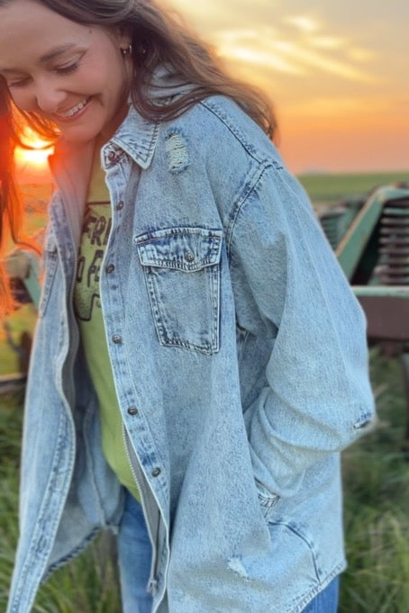 Zip Up Hooded Acid Wash Denim Jacket | Sizes S- 3XL