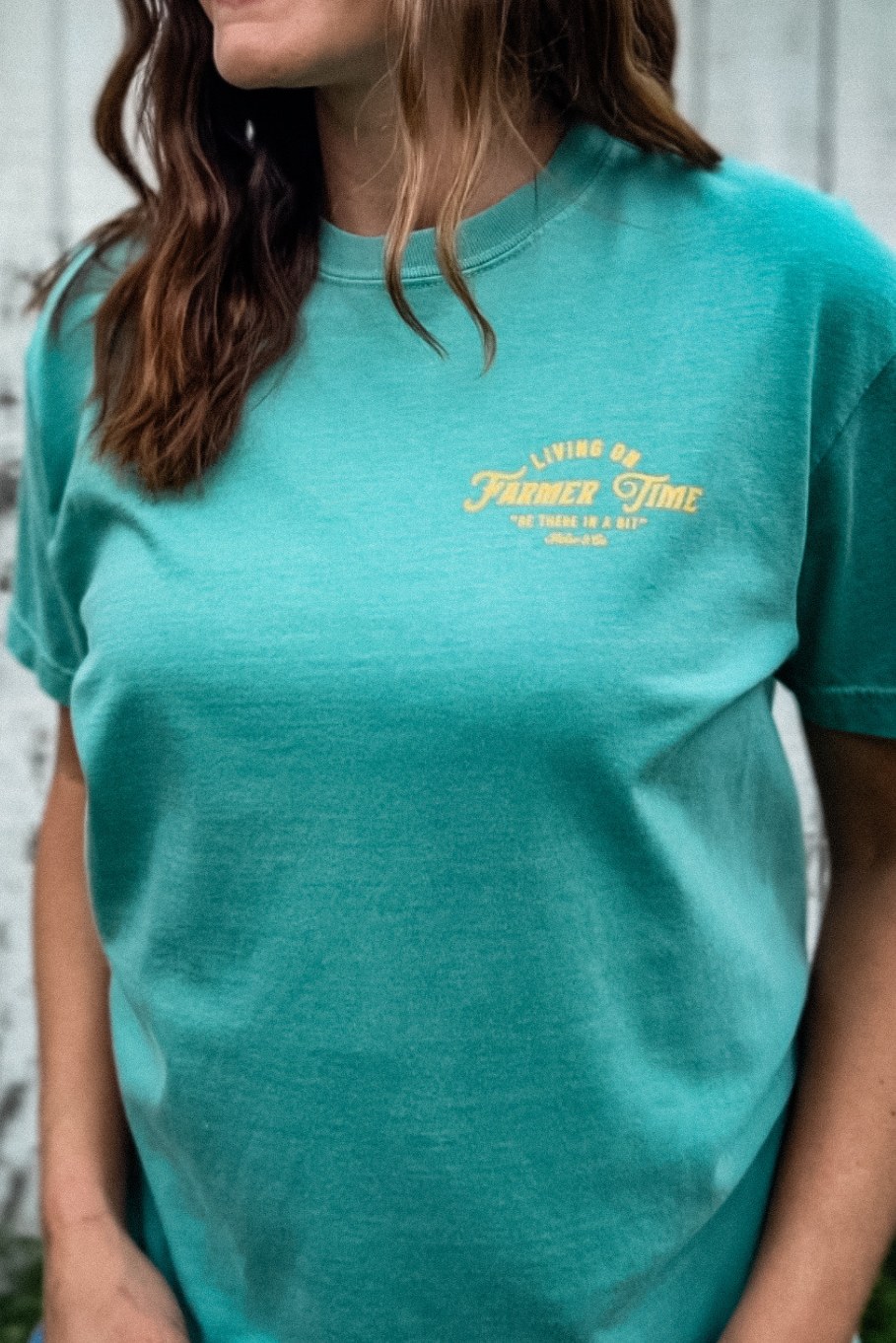 Living On Farmer Time Graphic Tee in Teal