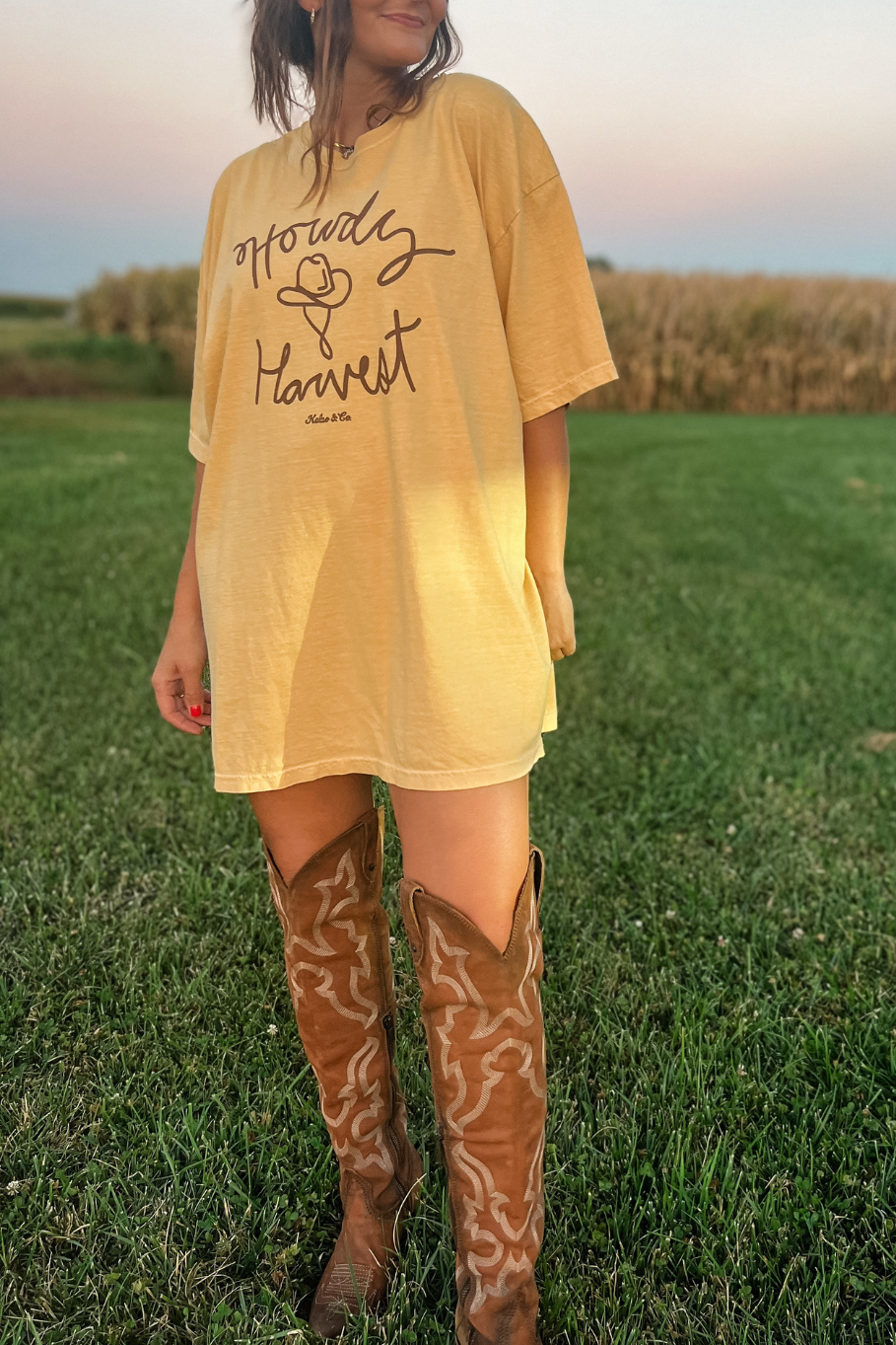 Howdy Harvest Graphic Tee in Mustard