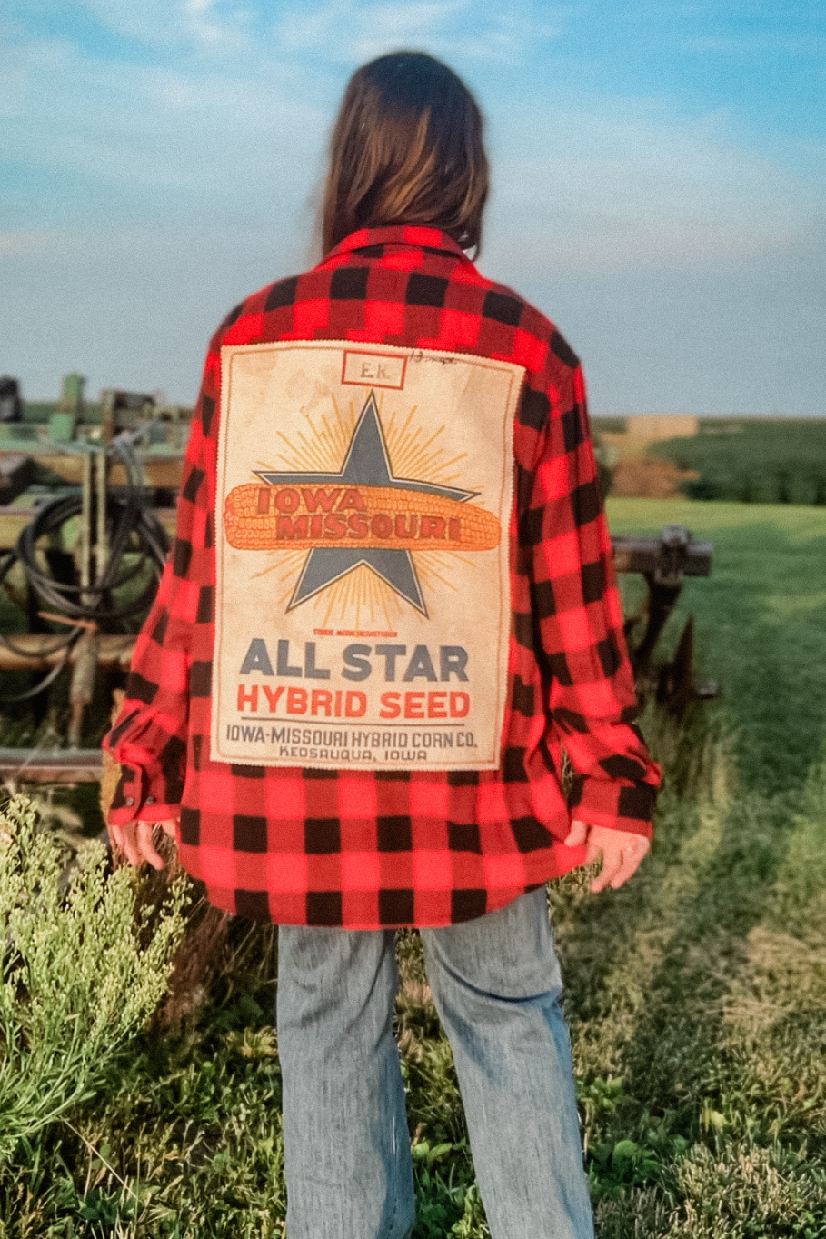 Size XL Upcycled Flannel- Iowa Missouri All Star Seed