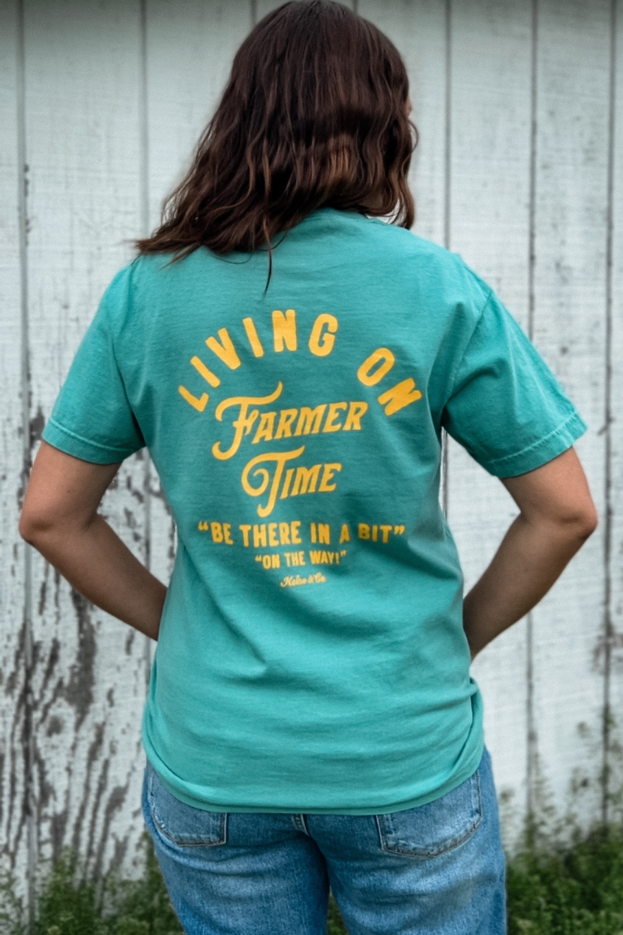 Living On Farmer Time Graphic Tee in Teal
