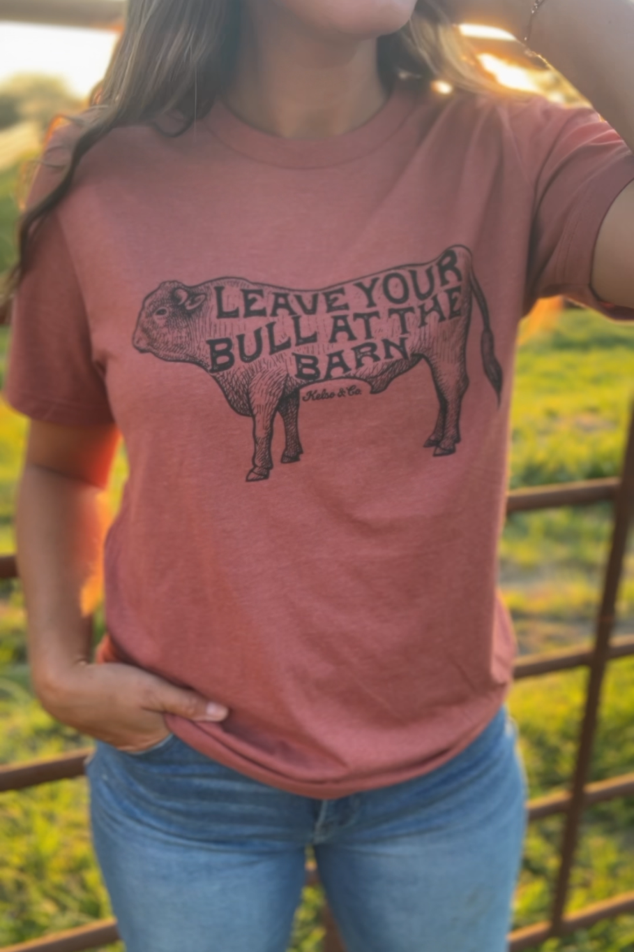 Leave Your Bull At The Barn Tee in Heather Clay