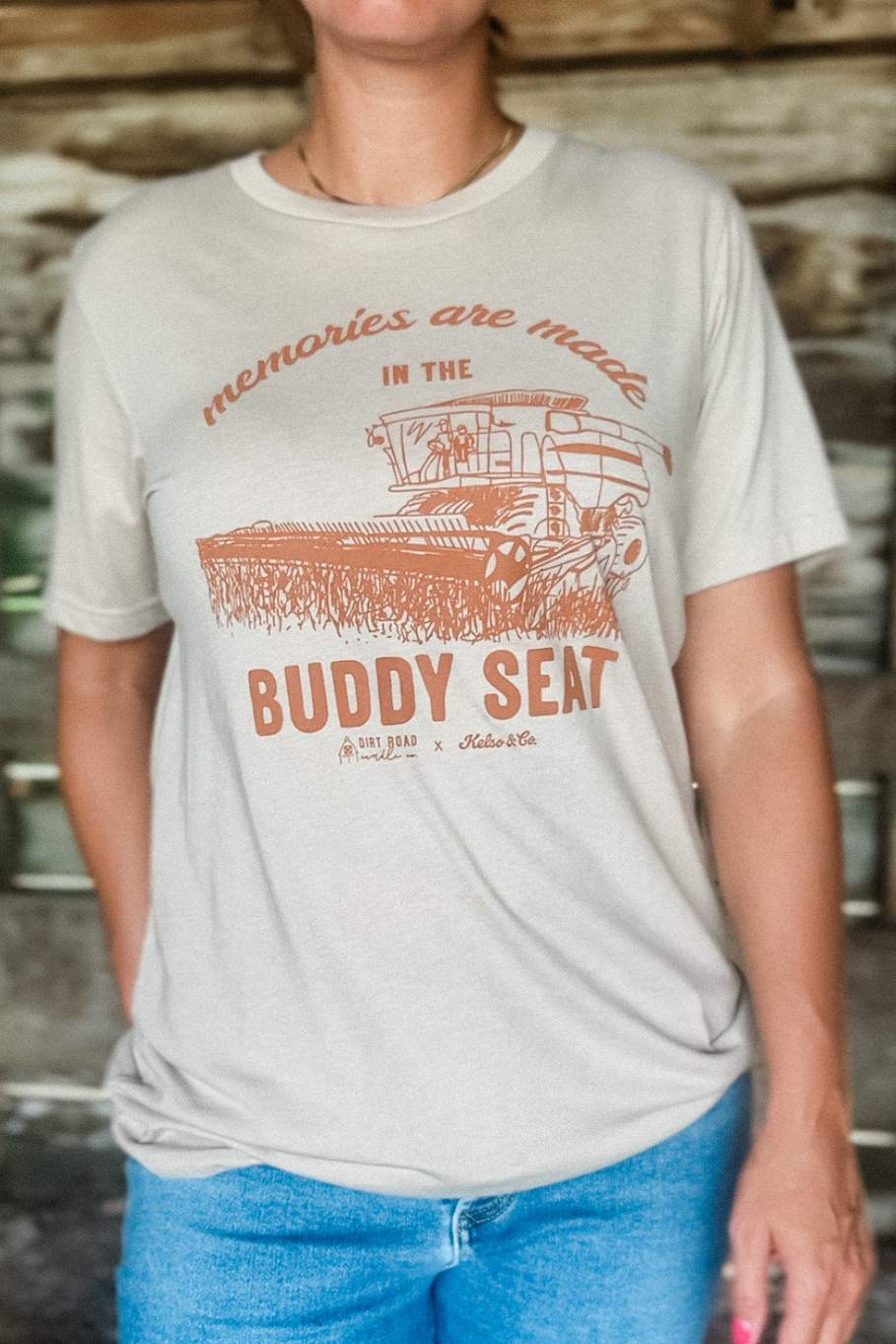 combine harvesting soybeans tshirt "memories are made in the buddy seat"