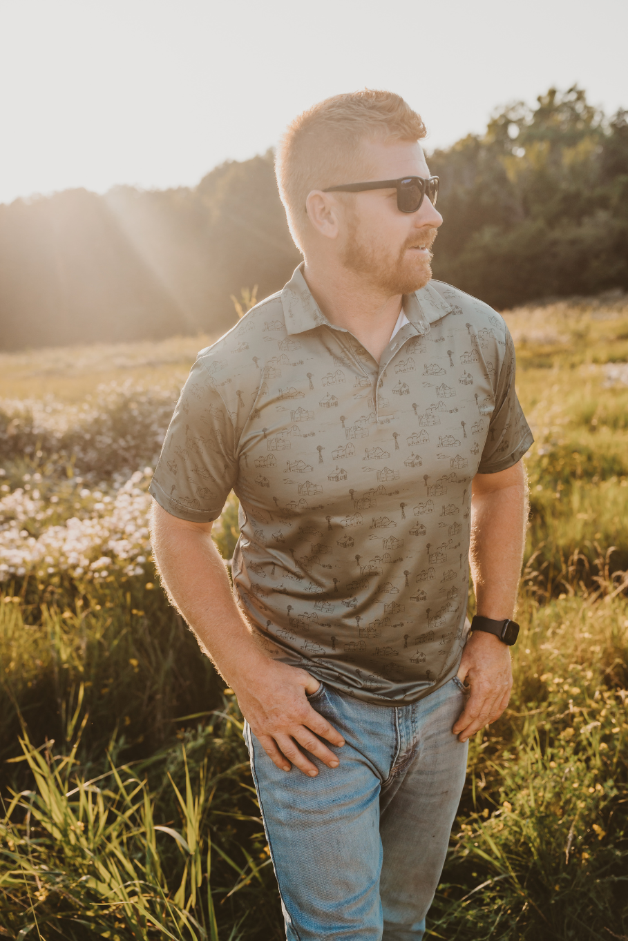 barn and windmill mens performance polo in green