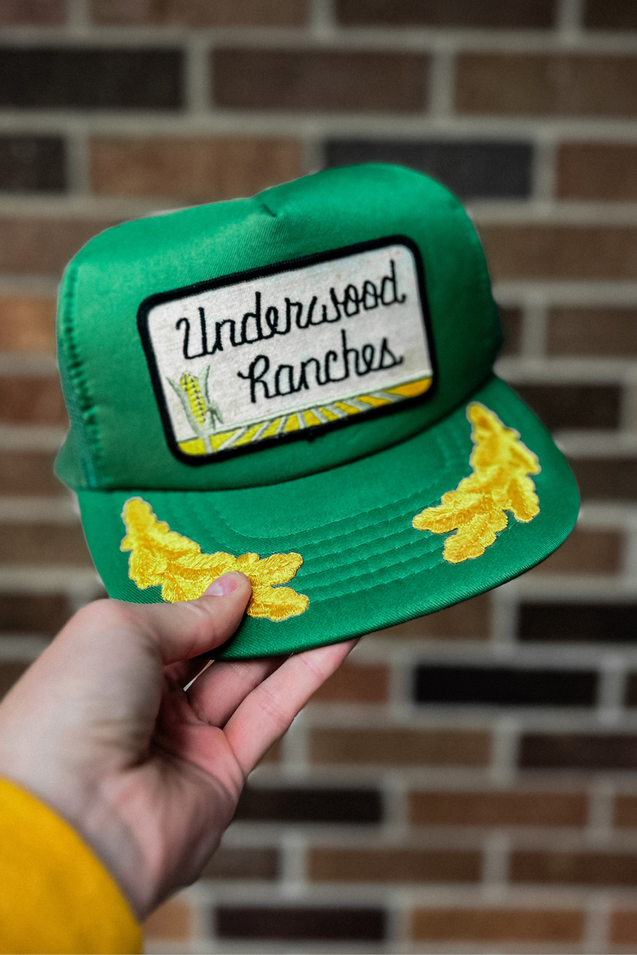 Vintage Underwood Ranches Patch Hat in Green and Gold