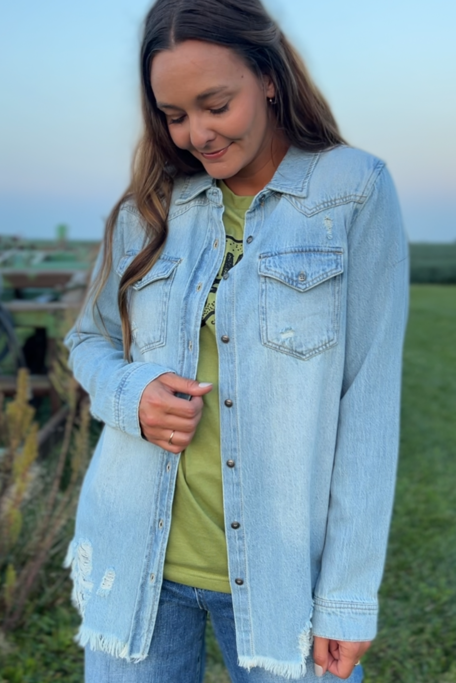 Distressed jean shirt discount