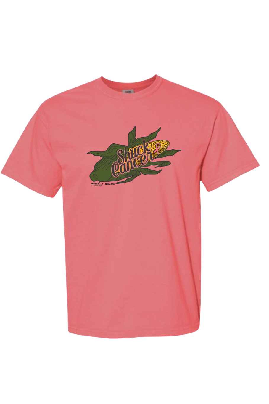 comfort colors watermelon tshirt with an ear of corn that says shuck cancer