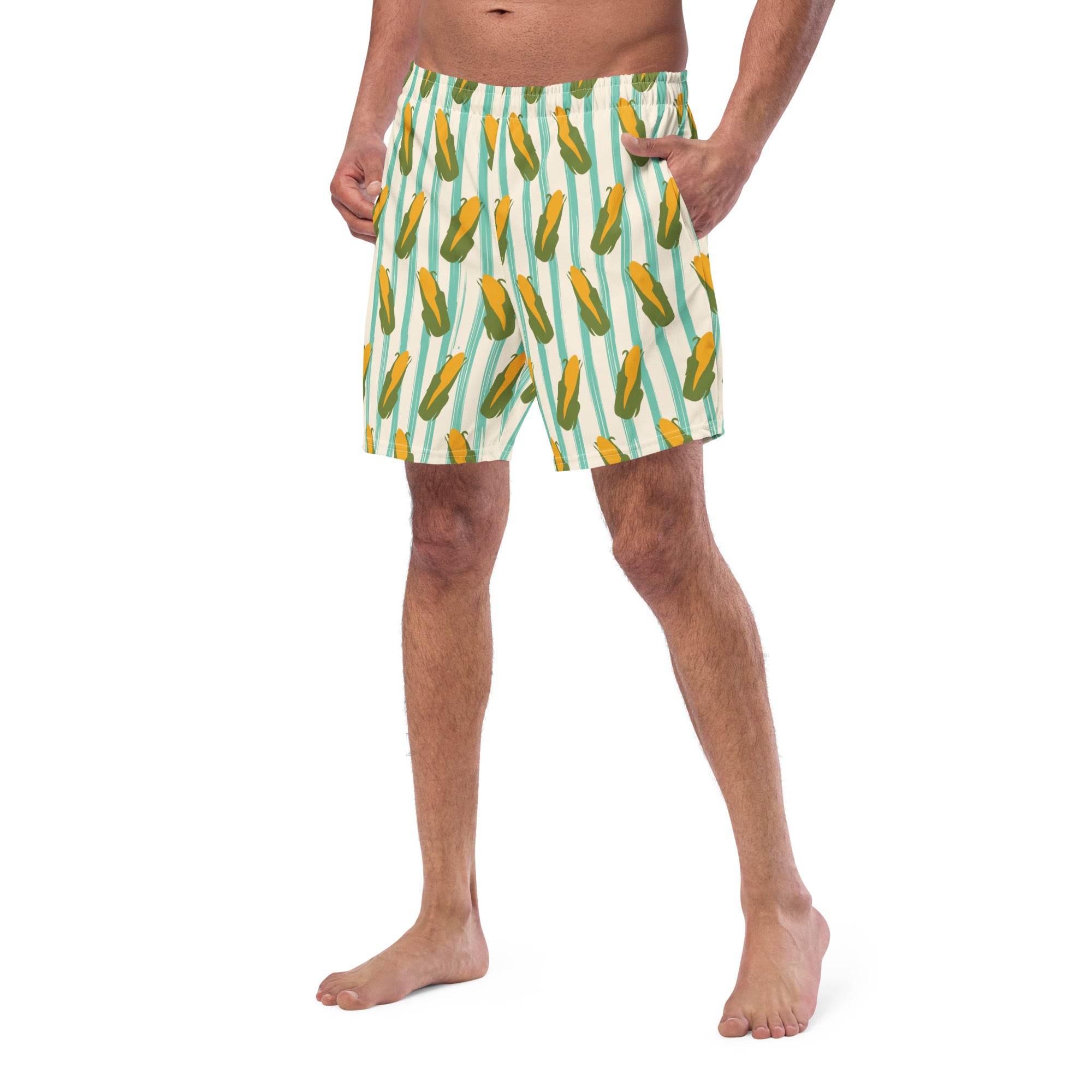 Aqua and White Stripe Corn - Men's swim trunks