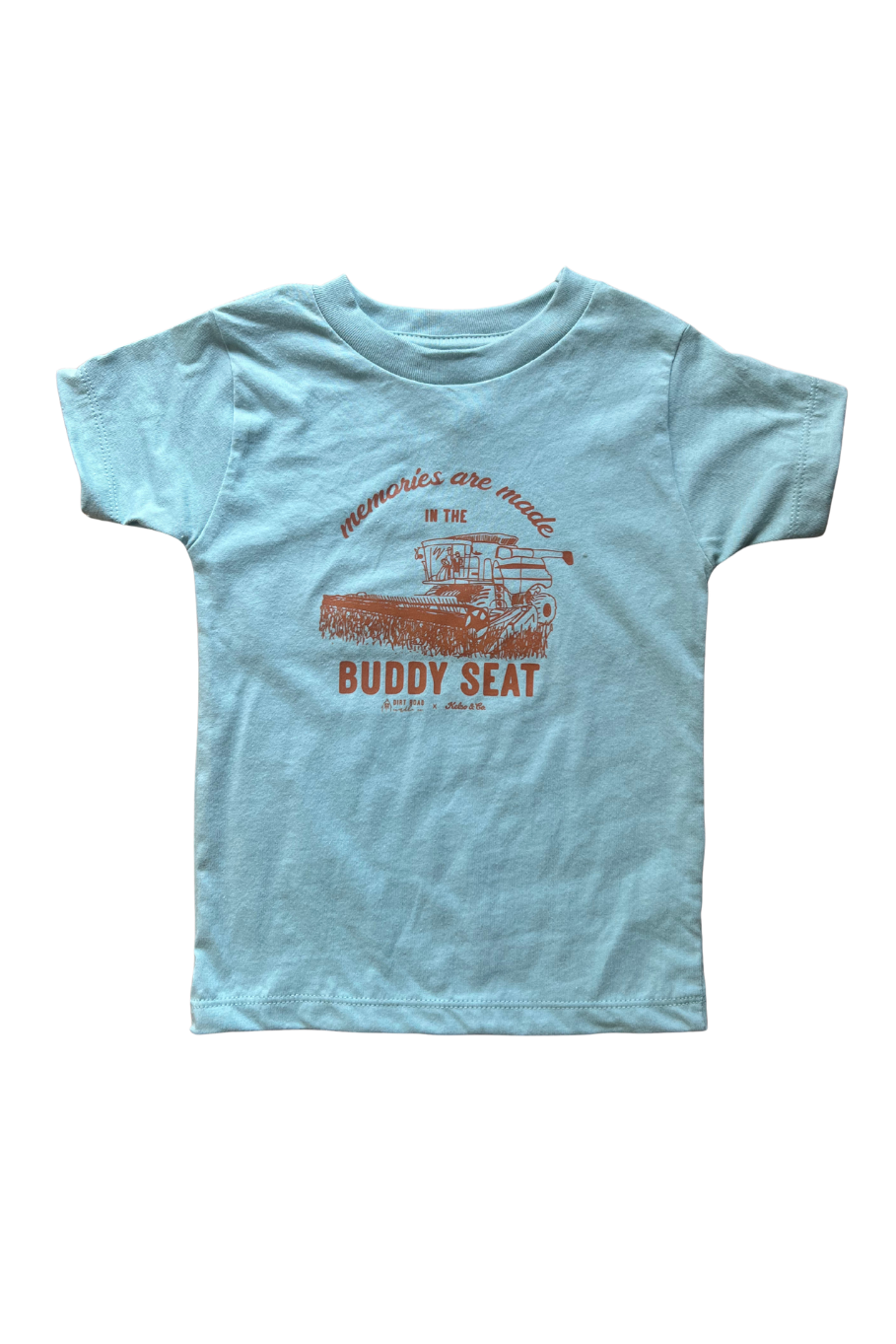 Light blue tshirt with combine memories are made in the buddy seat