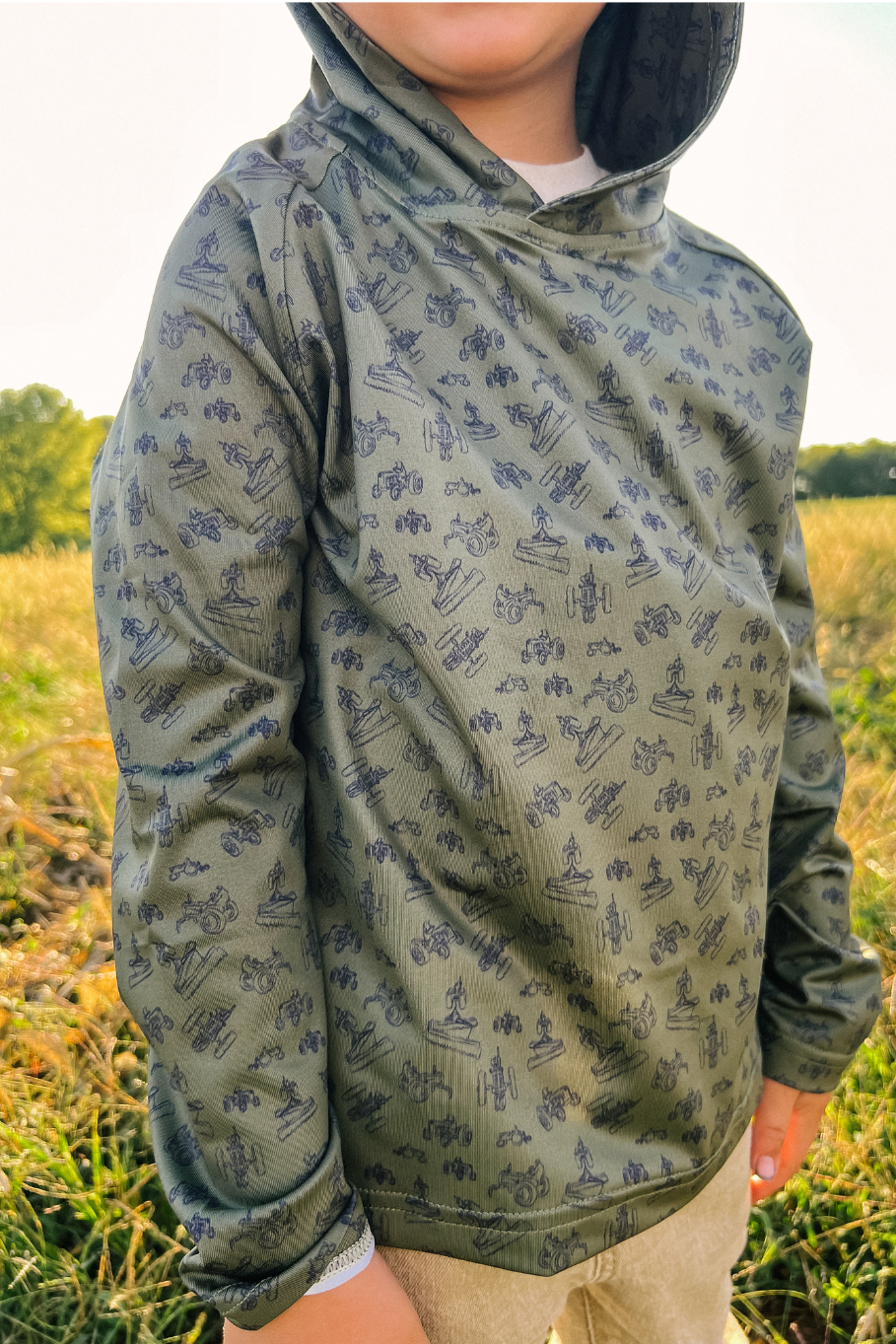 boy wearing diesel drip green performance hoodie