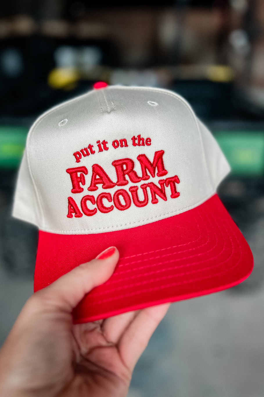 Put It On The Farm Account Trucker Hat in Red/Natural 