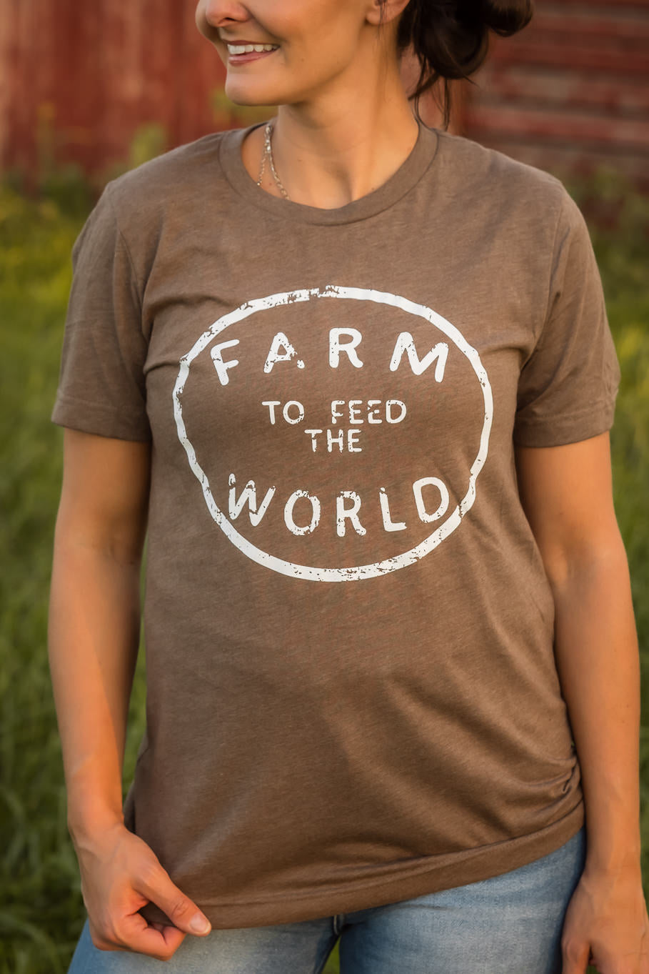 Feed the World Graphic Tee in Heather Brown | Sizes S - 3XL - Rosebud&#39;s Tees