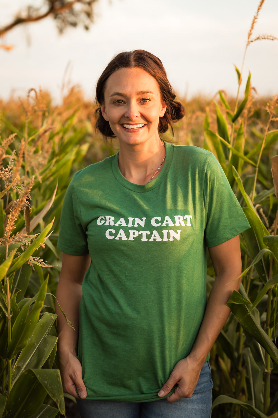 Grain Cart Captain Graphic Tee in Heather Grass Green | Sizes S - 3XL - Rosebud's Tees