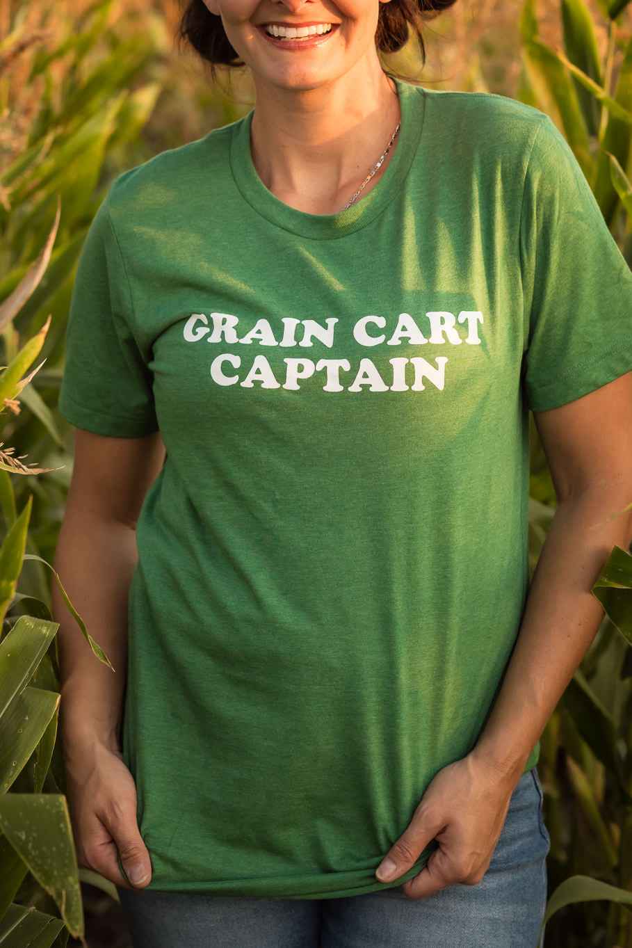 Grain Cart Captain Graphic Tee in Heather Grass Green | Sizes S - 3XL - Rosebud&#39;s Tees