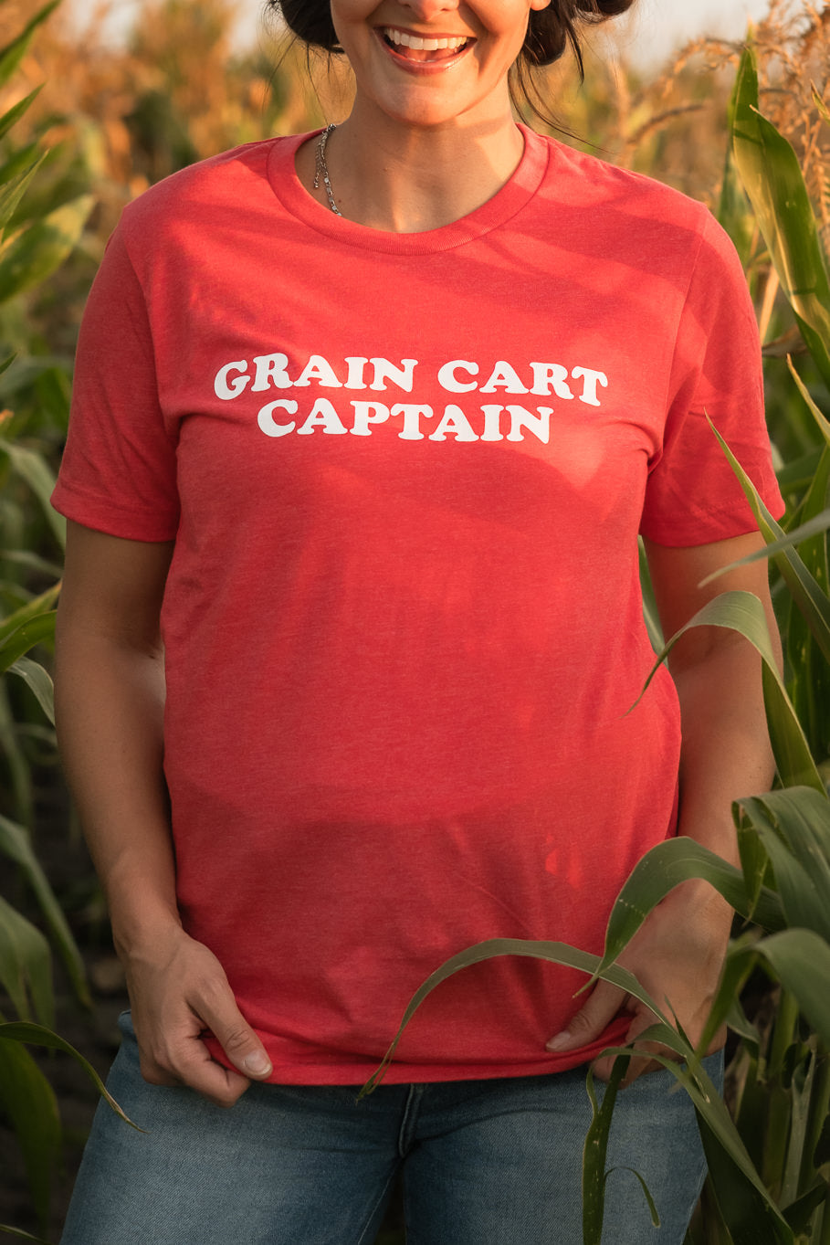 Grain Cart Captain Graphic Tee in Heather Red | Sizes S - 3XL - Rosebud&#39;s Tees