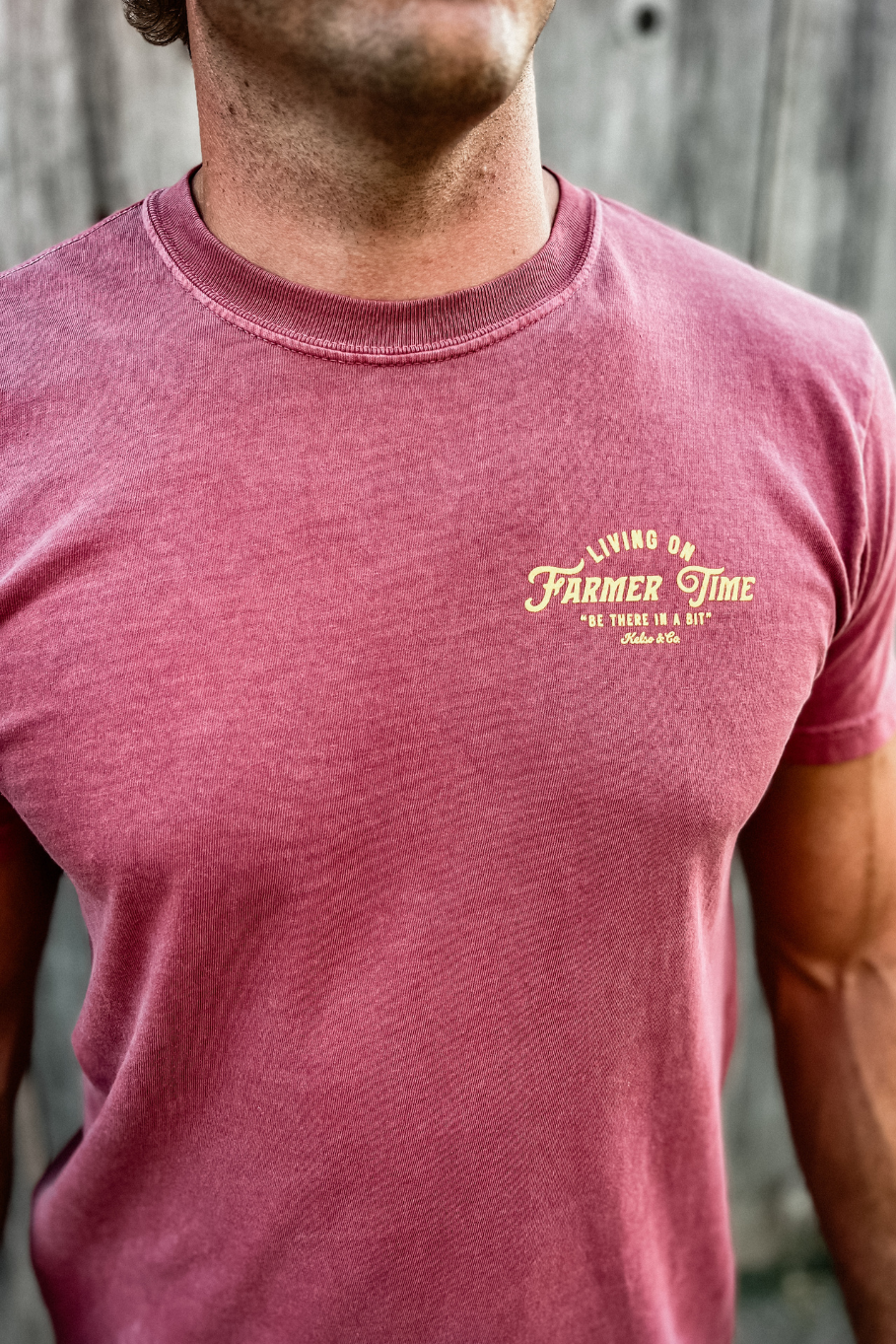 Living On Farmer Time Graphic Tee in Brick