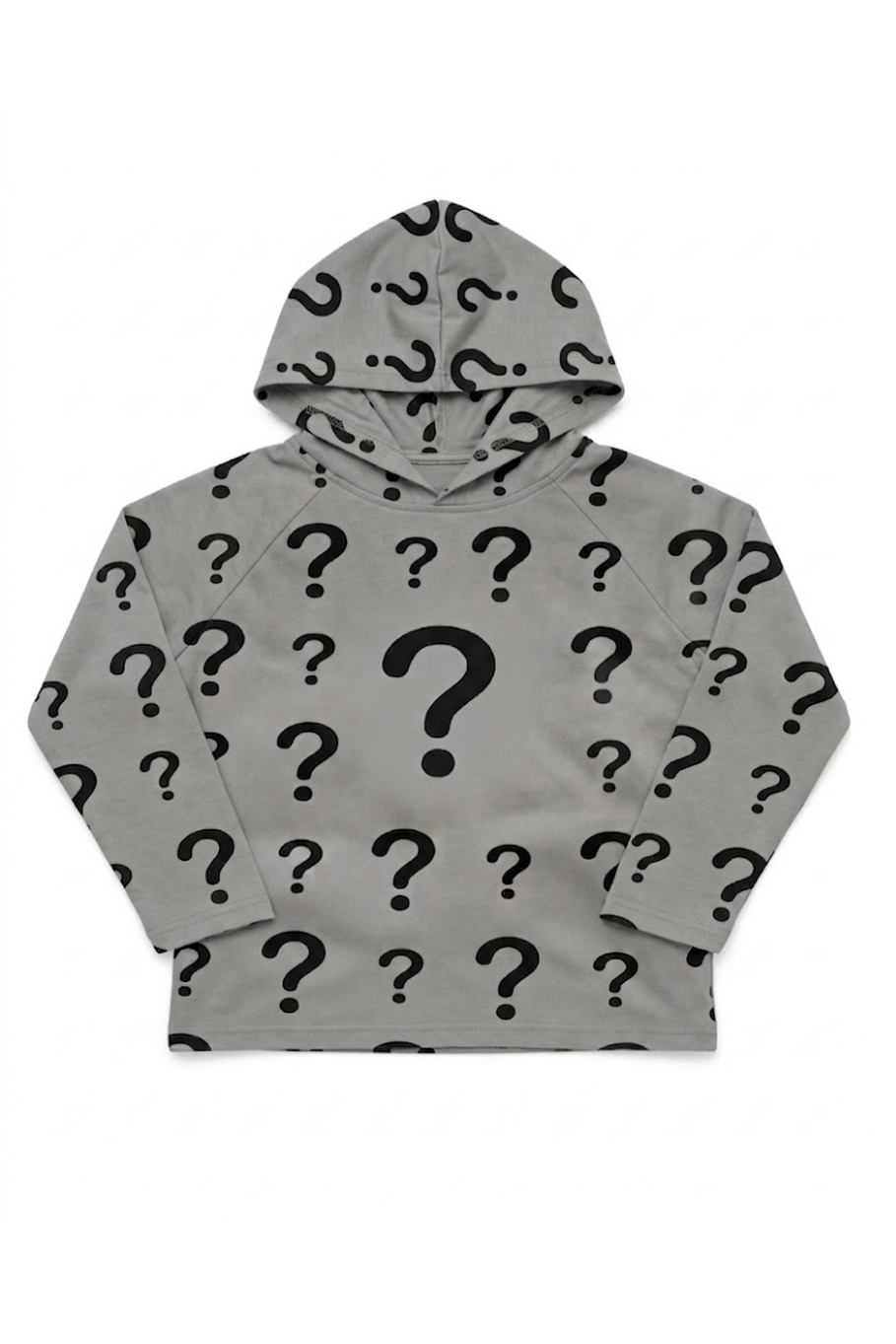 silhouette of performance hoodie with question marks all over to represent our mystery performance hoodie product