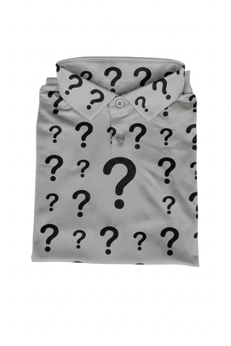 photo of a polo with question marks all over it representing our mystery polo