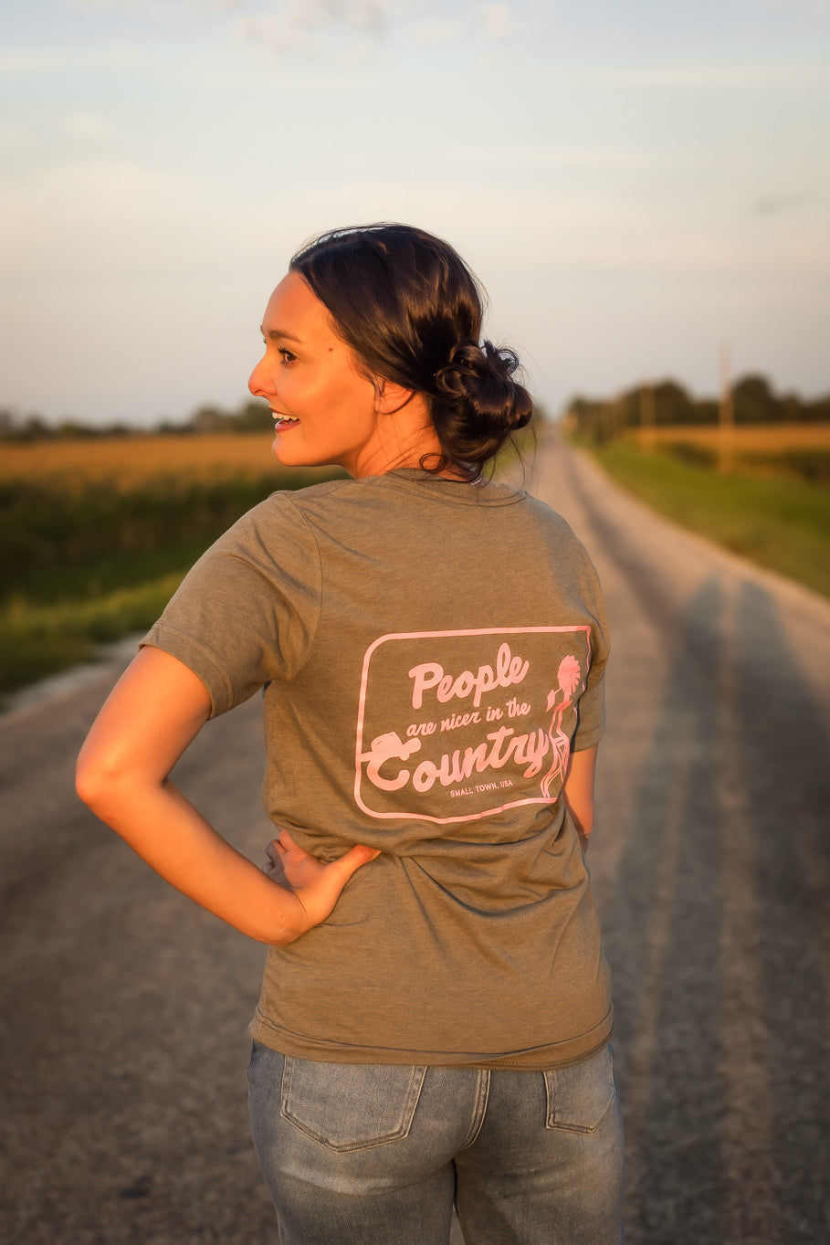 People Are Nicer In The Country Graphic Tee in Military Green | Sizes S - 3XL - Rosebud's Tees