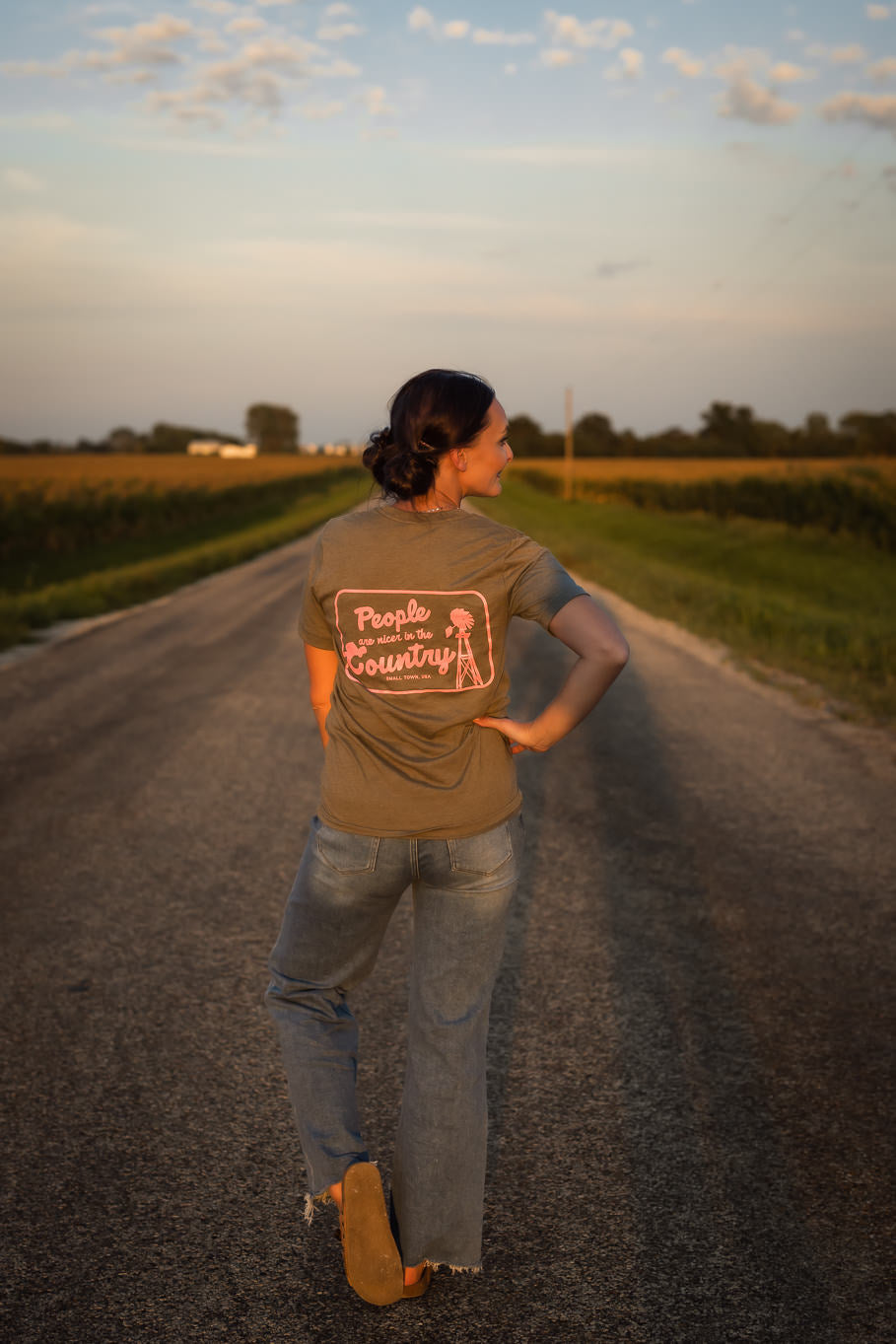 People Are Nicer In The Country Graphic Tee in Military Green | Sizes S - 3XL - Rosebud's Tees