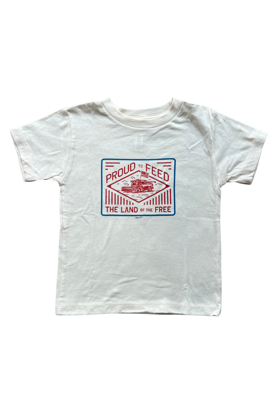 proud to feed the land of the free patriotic kids graphic tee with a combine and American flag