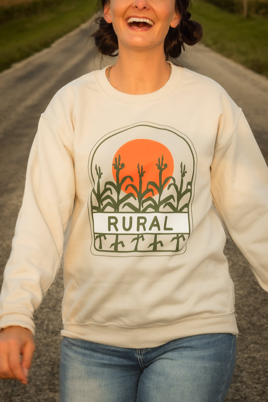 Retro Rural Sweatshirt in Sand | Sizes S - 3XL - Rosebud's Tees